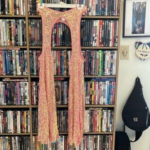 Dolls Kill Orange Pink Halter Sundress Jumpsuit